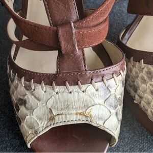Alexandre Birman Multicolor Python and Leather Peep Toe Platform Sandals